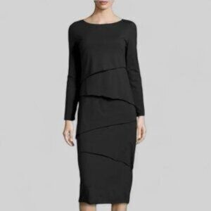 neon buddha Black Layered Asymmetrical Long-Sleeve Midi Dress